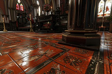 Obraz premium Elegant church interior with decorative flooring historic cathedral photography cultural heritage ground perspective architectural beauty