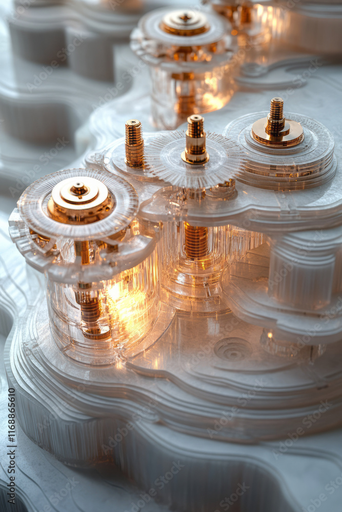 Aufkleber An abstract mechanism with rotating parts emitting soft light,