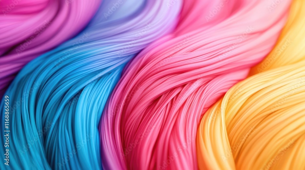 Poster ink abstract background idea. close-up of vibrant strands of colorful silk or thread in wavy forms.
