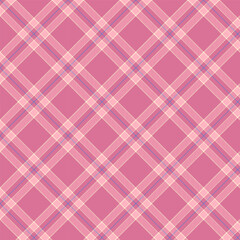 Plaid with twill weave repeat pattern in pink.Gingham seamless pattern with stripe.Checkered tartan Geometric graphic vector illustration background for fabric and prints.