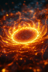 A glowing wheel with intricate energy patterns rotating continuously,