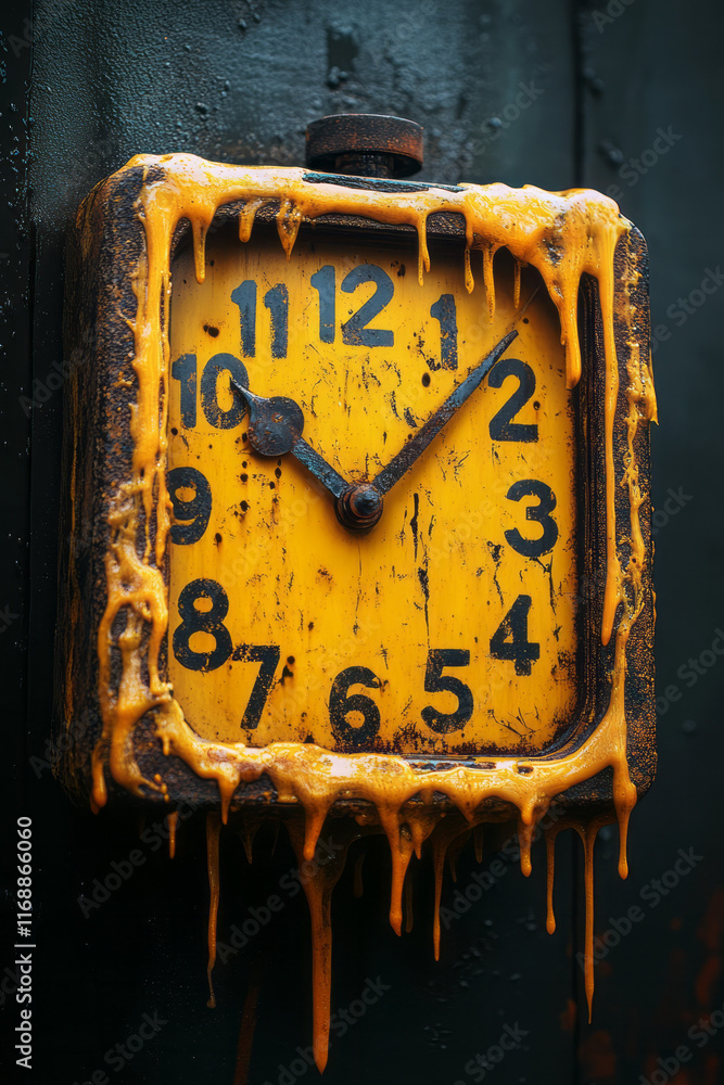 Poster A clock with melting numbers symbolizing wasted time,