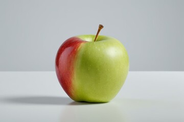 there is a green apple with a red stripe on it