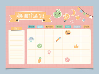 Hand drawn monthly planner template