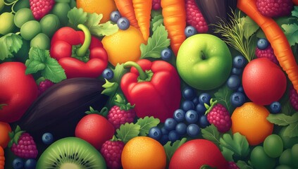 Vibrant Assortment of Fresh Fruits and Vegetables Displaying a Colorful Bounty with an Emphasis on Health and Nutrition for Culinary Inspirations and Lifestyle Choices