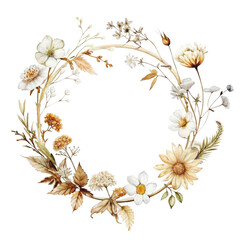 Wildflower circle frame beige watercolor isolated clipart