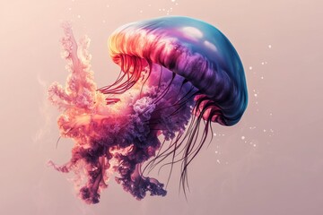 A colorful 2D depiction of a jellyfish in vibrant shades of pink and purple, drawn with simple shapes and a soft aesthetic