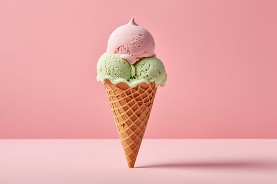 there is a ice cream cone with three scoops of ice cream - Powered by Adobe