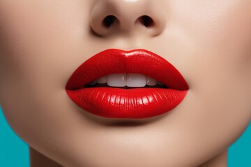 Obraz premium there is a close up of a woman ' s lips with red lipstick