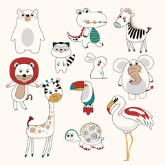 Adorable vector collection of cute animals with playful designs and vibrant colors