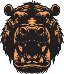 Ferocious Hippo Head with Furious Expression and Sharp Teeth
