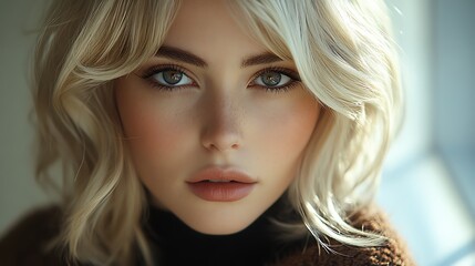 Naklejka premium Blonde Woman Portrait Close Up Soft Lighting