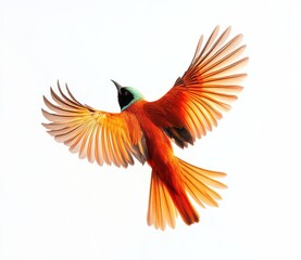 Obraz premium Vibrant Bird in Flight Against Bright Background Showcasing Stunningly Detailed Feathers and Graceful Wing Span, Capturing Beauty of Nature and Avian Species