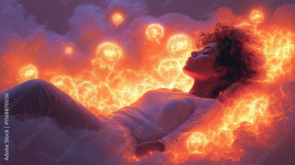 Poster a person lying on a couch, surrounded by glowing thought bubbles representing tasks theyâ€™re avoidi