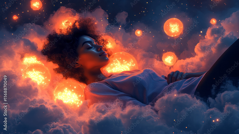 Aufkleber A person lying on a couch, surrounded by glowing thought bubbles representing tasks theyâ€™re avoiding,
