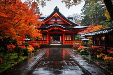 Obraz premium A dramatic photo of the Fushimi Inari Shrine endless row of vermillion torii gates in Kyoto