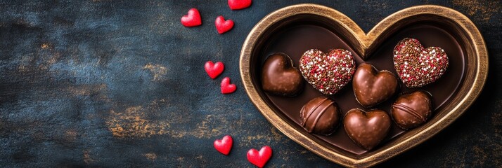 Assorted Chocolates for Valentines Day Celebration A Heart-Shaped Treat on Rustic Background