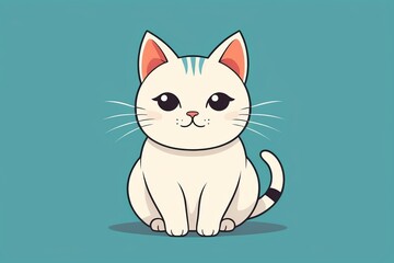 Fototapeta premium cartoon cat sitting on a blue background with a white face