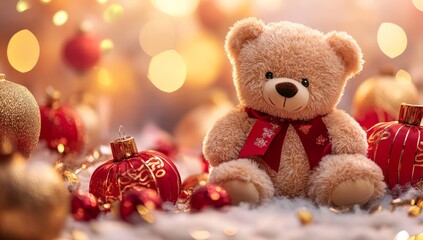 White teddy bear in Chinese traditional outfit