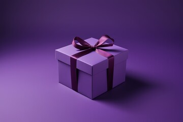 Obraz premium purple gift box with a purple ribbon and bow on purple background
