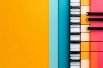 A flat design of a piano keyboard with bold, clean lines and bright, contrasting colors