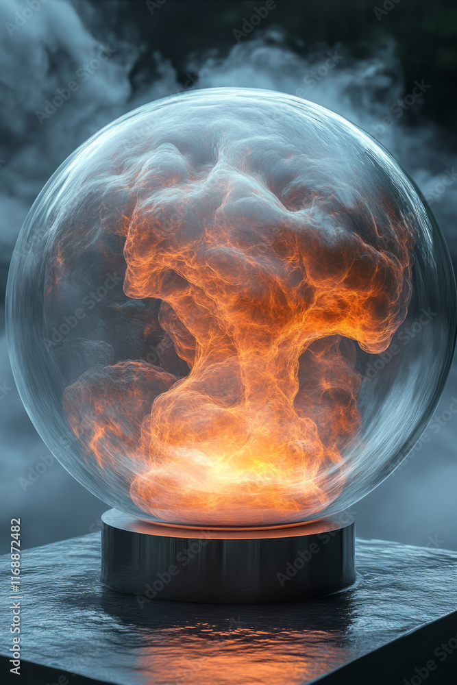 Poster a floating energy sphere glowing with dynamic plasma lines,