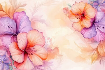 Obraz premium Watercolor Floral Background Featuring Pastel Blooms in Soft Hues for Artistic Inspiration