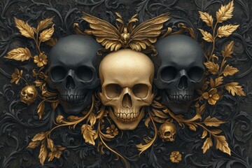 A gothic jigsaw puzzle featuring dark, ornate designs and pieces shaped like intricate patterns of vines and skulls