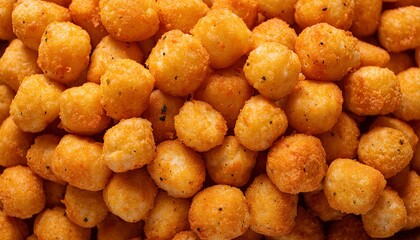 a mound of crispy golden tater tots seasoned with salt and black pepper, perfect as a savory snack or side dish
