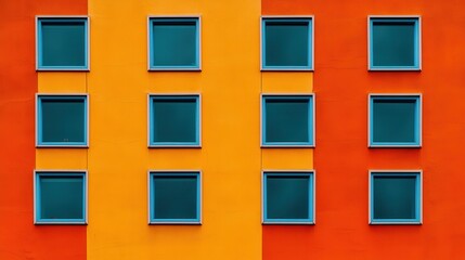 Fototapeta premium Colorful Abstract Facade with Windows in Bright Orange and Yellow