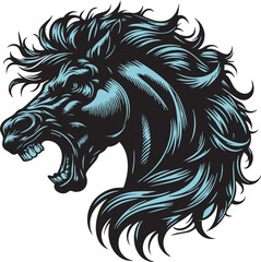 Angry Horse Face with Aggressive Stare and Powerful Jaws
