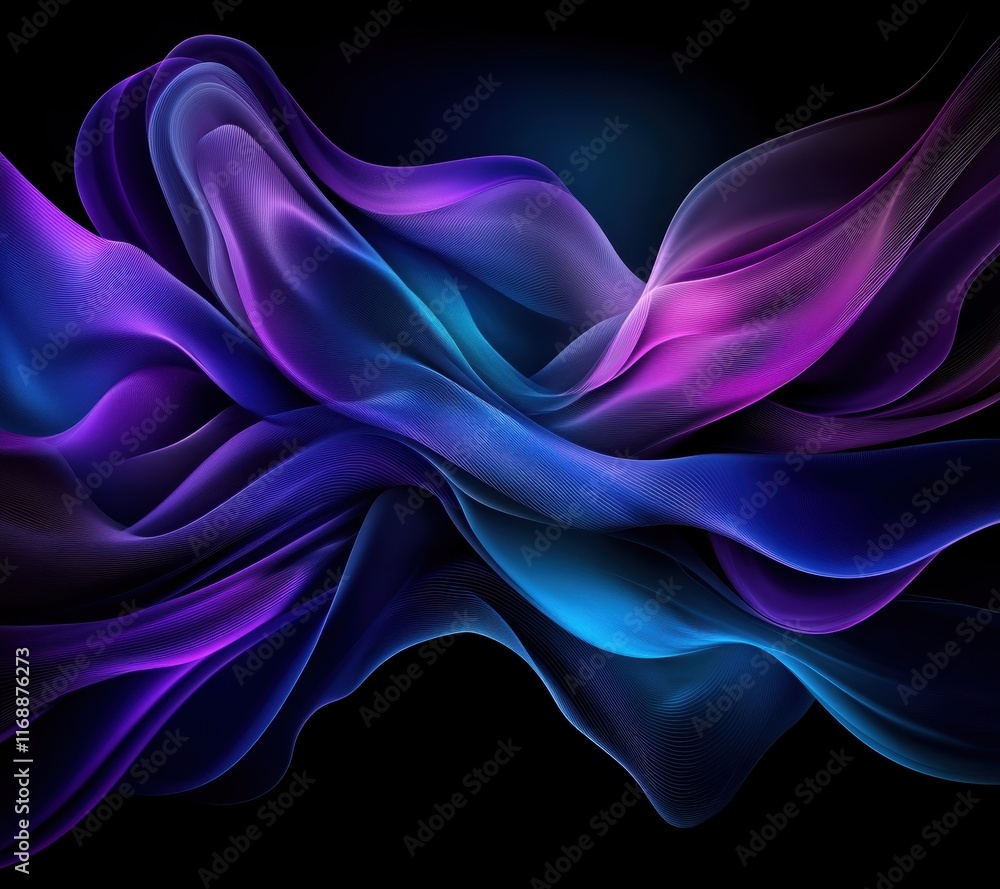 Poster a mesmerizing blend of blue and purple waves gracefully intertwine, creating an abstract visual expe