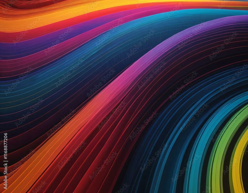 Poster intersecting wave patterns, depicting the harmony of sound. the colorful curved lines look like the 