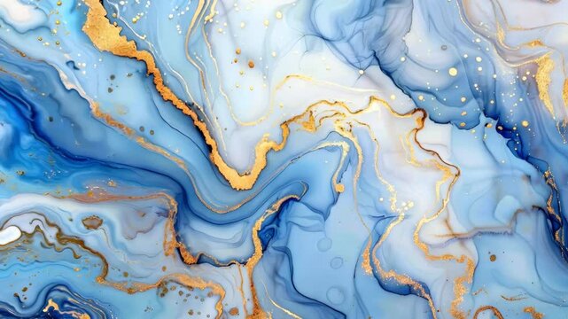 Mesmerizing flow of blue and gold marble patterns in abstract art