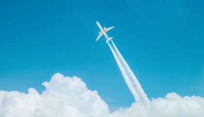 A scene where an airplane cuts through the clouds and flies through the sky