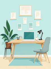 Stylish home office setup featuring a modern desk, laptop, and decorative plant.