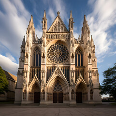 Fototapeta premium Majestic Gothic Cathedral Under a Dramatic Sky: A Glorious Example of Gothic Architecture