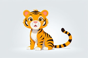 cartoon tiger sitting on the ground with a white background