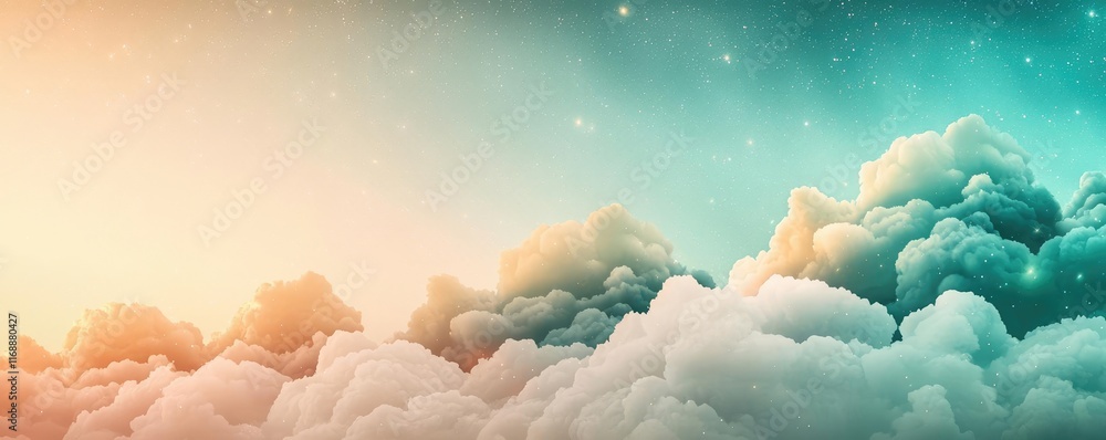 Poster galaxy abstract background concept. a serene view of colorful clouds illuminated by a soft sunset gl