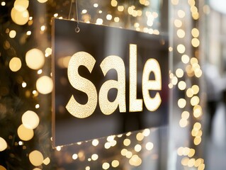 Exciting holiday sale event retail store promotional sign urban environment close-up view shopping concept