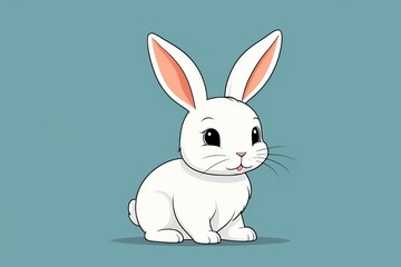 Obraz premium cartoon white rabbit sitting on a blue background