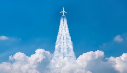 A scene where an airplane cuts through the clouds and flies through the sky