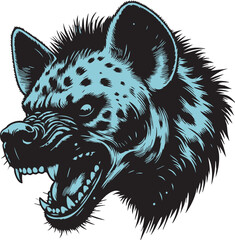 Ferocious Hyena Head with Intense Expression and Sharp Teeth

