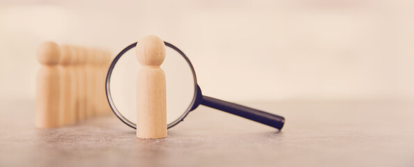 Wooden person stands for HR human resources or personal leader training skill or leadership and...