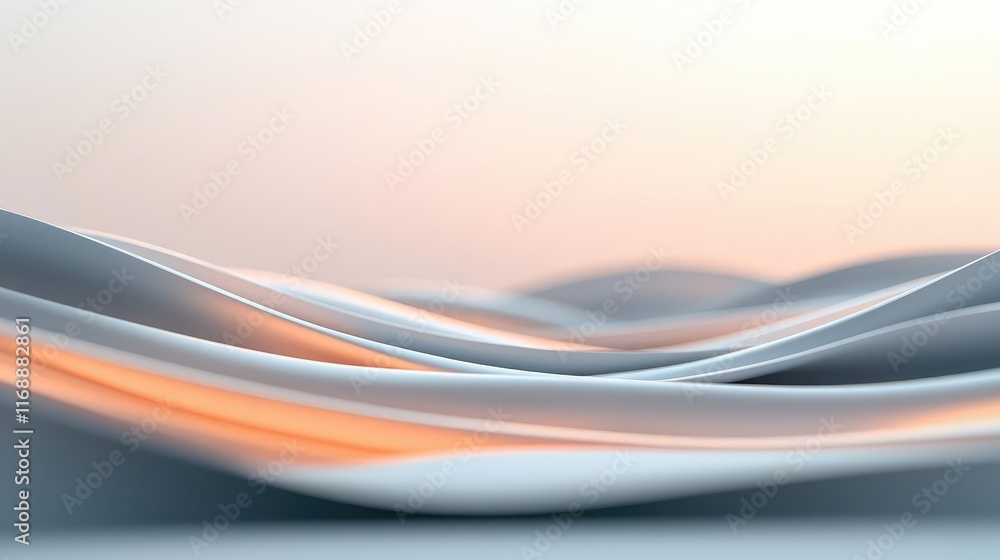Poster abstract waves of smooth textures blending soft colors create a serene digital landscape.