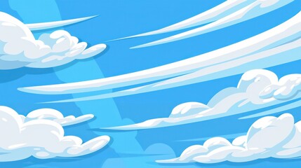 Blue sky with white clouds simple background in the style of cartoon flat design illustration