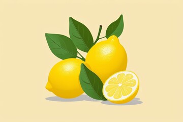 there are two lemons with leaves and a half cut lemon
