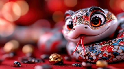 This vibrant image showcases a beautifully designed snake, featuring intricate patterns and a playful expression, ideal for capturing attention and conveying a sense of whimsy and creativity in any s