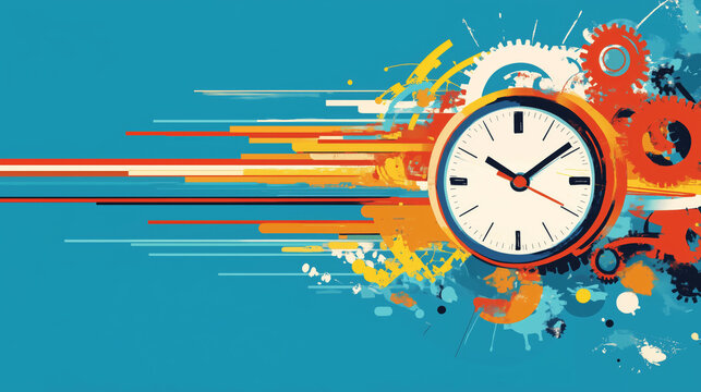 abstract clock with vibrant gears and motion streaks