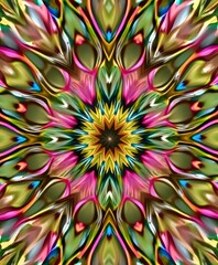 Vibrant Geometric Bloom - Abstract Mandalic Wallpaper Design